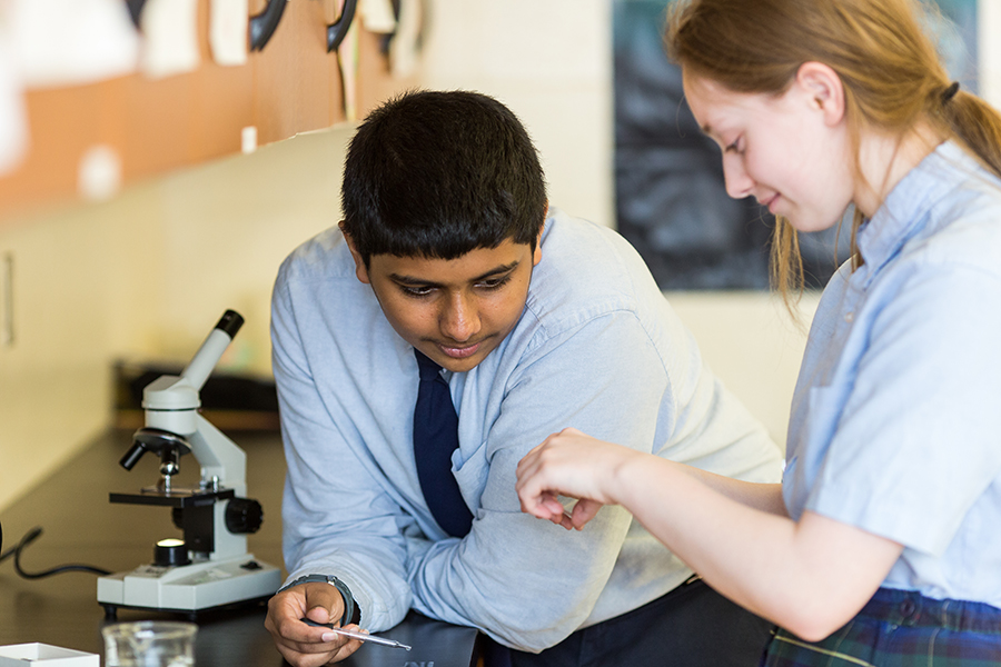 Teacher working with students